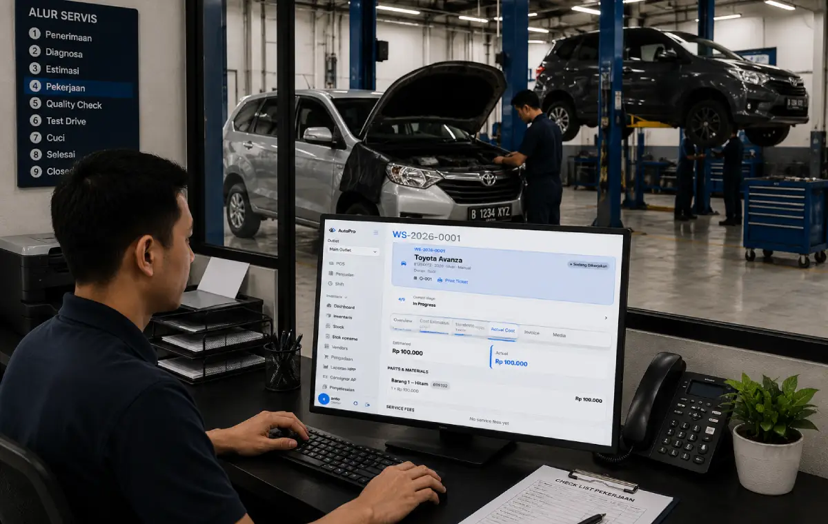 Tampilan AutoPro pada tahap Servis berjalan
